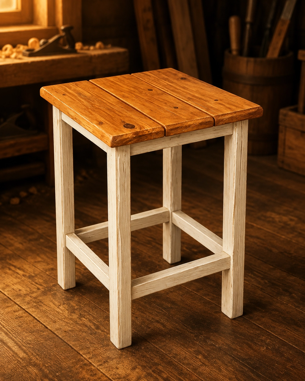 Jamie’s handcrafted wooden side table, view 1